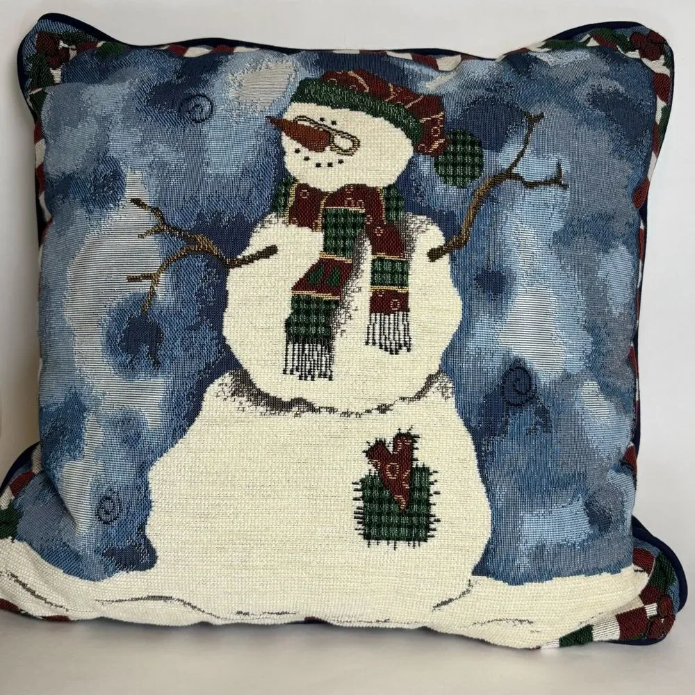 Festive Winter Holiday Snowman Tapestry Pillow